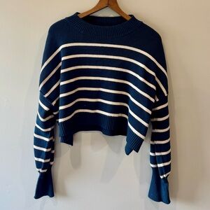 Free People Easy Striped Rip Cropped Sweater